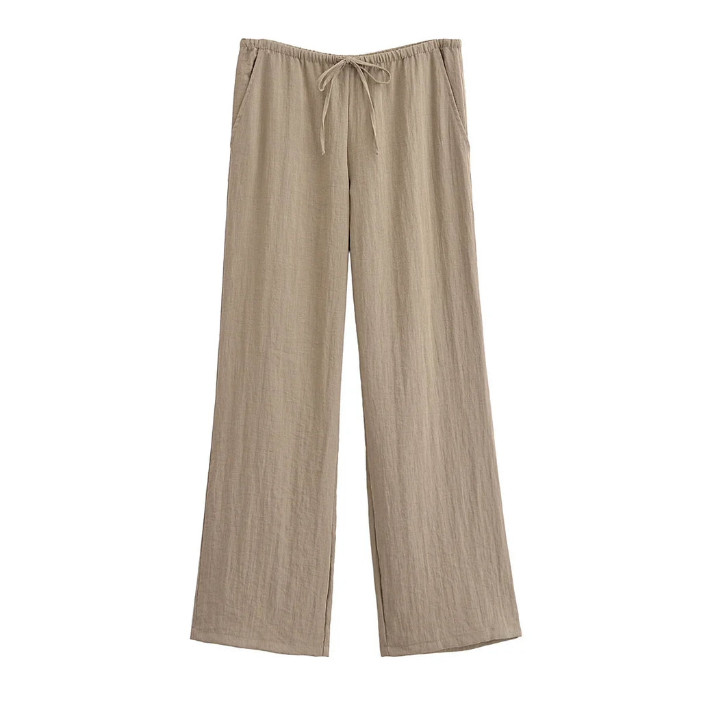 חליפת פשתן שני חלקים חולצת קשירה ומכנסיים ארוכים - אווה