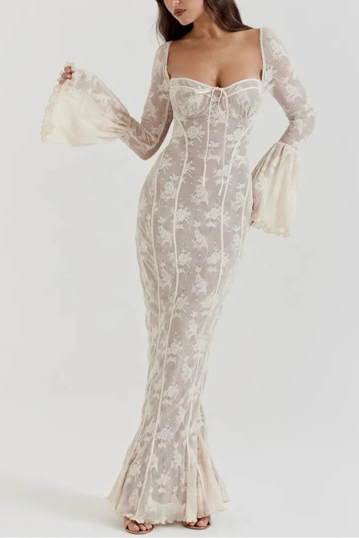 Gladys שמלת מקסי תחרה מחטבת