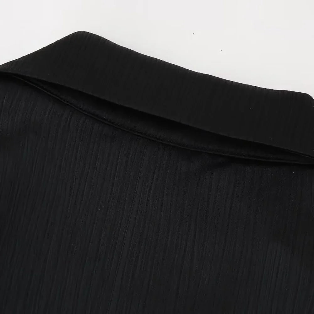 חליפת שני חלקים בד קרפ מבריק נעים מכנסיים ארוכים ובלייזר - ריקה