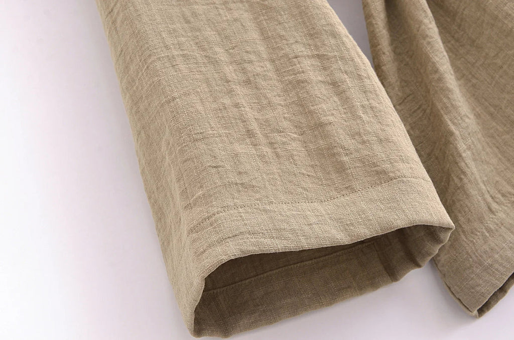 חליפת פשתן שני חלקים חולצת קשירה ומכנסיים ארוכים - אווה