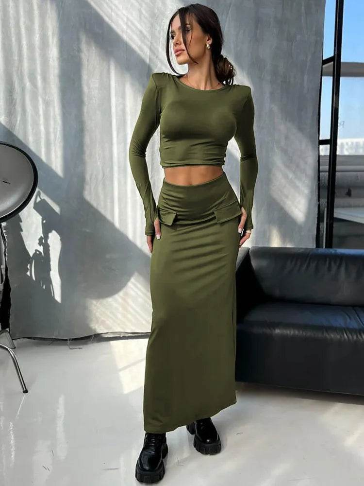 סט שני חלקים טופ וחצאית מקסי - באדי