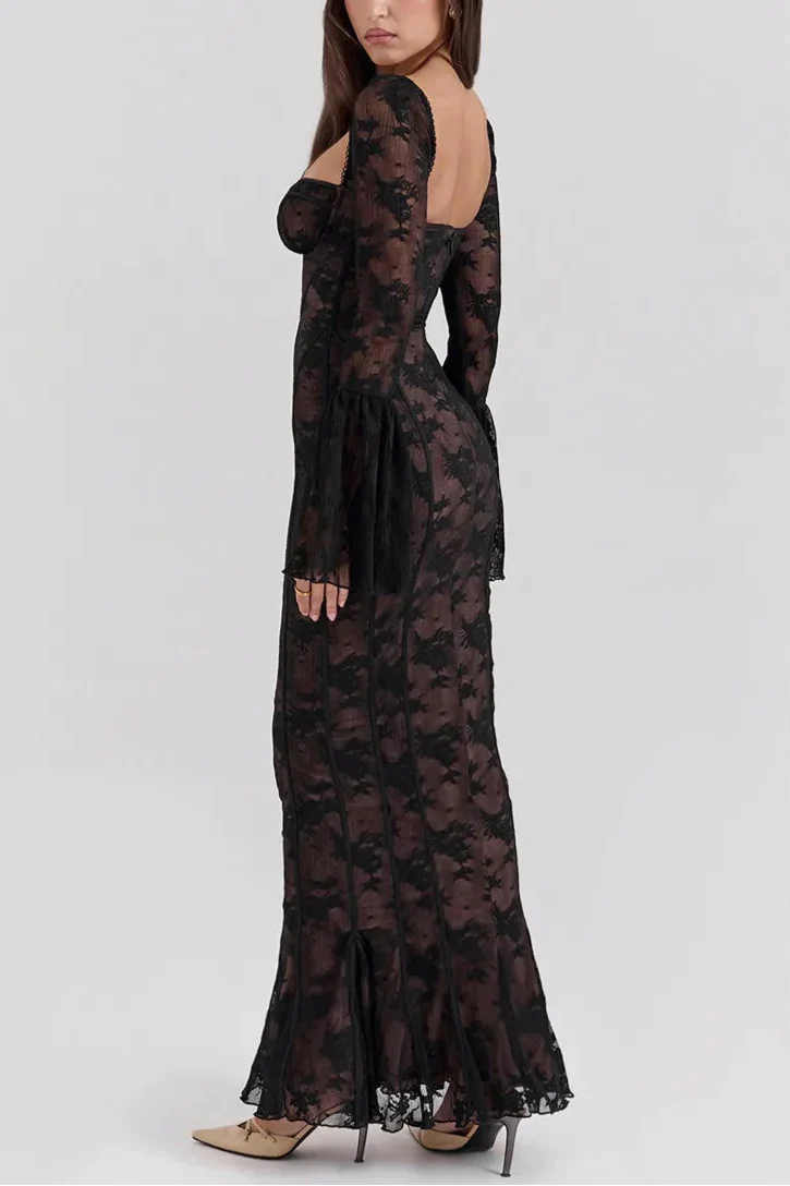 Gladys שמלת מקסי תחרה מחטבת