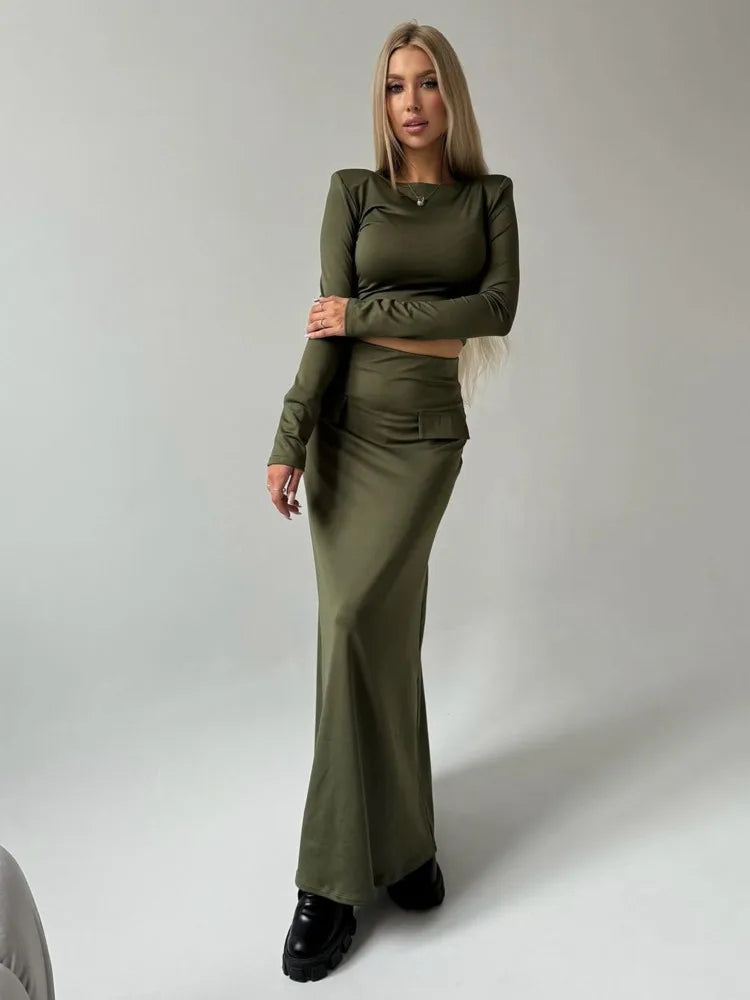 סט שני חלקים טופ וחצאית מקסי - באדי