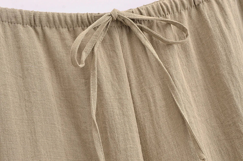 חליפת פשתן שני חלקים חולצת קשירה ומכנסיים ארוכים - אווה